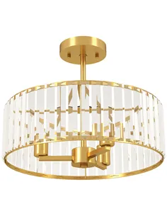 HOMCOM Crystal Ceiling Light Fixture, Semi Flush Mount Modern Crystal Chandelier Ceiling Light for Living Room, Bedroom, Hallway