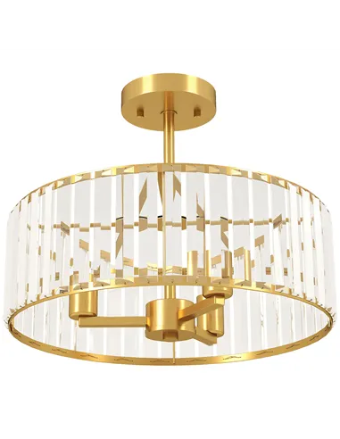 HOMCOM Crystal Ceiling Light Fixture, Semi Flush Mount Modern Crystal Chandelier Ceiling Light for Living Room, Bedroom, Hallway