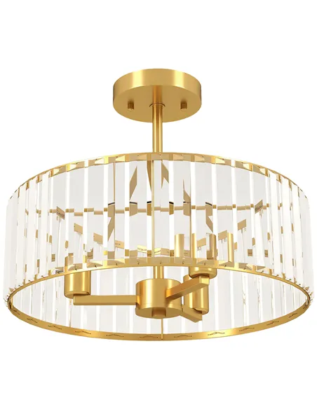 HOMCOM Crystal Ceiling Light Fixture, Semi Flush Mount Modern Crystal Chandelier Ceiling Light for Living Room, Bedroom, Hallway