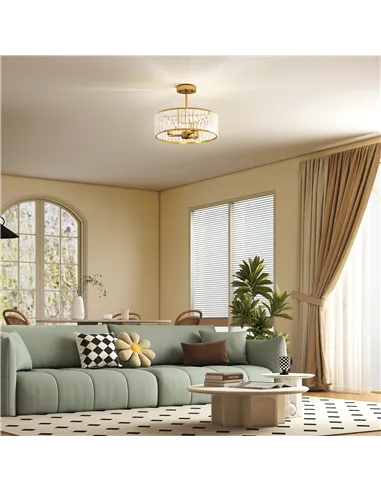 HOMCOM Crystal Ceiling Light Fixture, Semi Flush Mount Modern Crystal Chandelier Ceiling Light for Living Room, Bedroom, Hallway