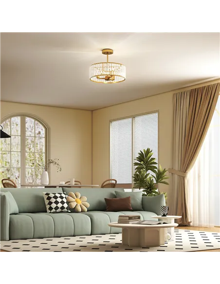 HOMCOM Crystal Ceiling Light Fixture, Semi Flush Mount Modern Crystal Chandelier Ceiling Light for Living Room, Bedroom, Hallway