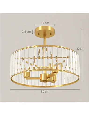 HOMCOM Crystal Ceiling Light Fixture, Semi Flush Mount Modern Crystal Chandelier Ceiling Light for Living Room, Bedroom, Hallway