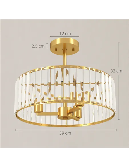 HOMCOM Crystal Ceiling Light Fixture, Semi Flush Mount Modern Crystal Chandelier Ceiling Light for Living Room, Bedroom, Hallway