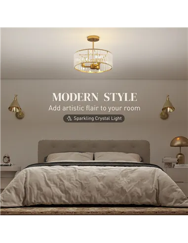 HOMCOM Crystal Ceiling Light Fixture, Semi Flush Mount Modern Crystal Chandelier Ceiling Light for Living Room, Bedroom, Hallway