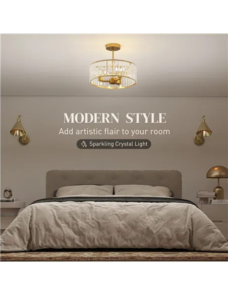 HOMCOM Crystal Ceiling Light Fixture, Semi Flush Mount Modern Crystal Chandelier Ceiling Light for Living Room, Bedroom, Hallway