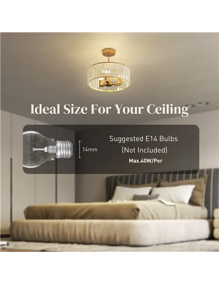 HOMCOM Crystal Ceiling Light Fixture, Semi Flush Mount Modern Crystal Chandelier Ceiling Light for Living Room, Bedroom, Hallway