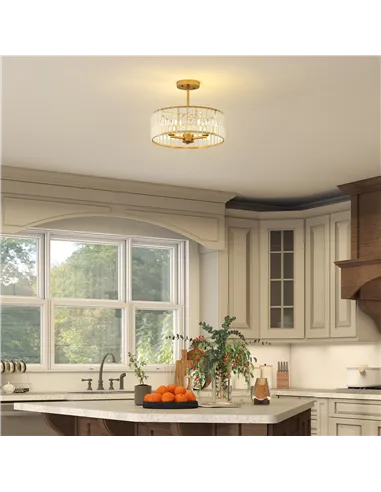 HOMCOM Crystal Ceiling Light Fixture, Semi Flush Mount Modern Crystal Chandelier Ceiling Light for Living Room, Bedroom, Hallway