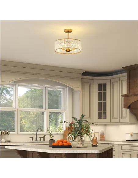 HOMCOM Crystal Ceiling Light Fixture, Semi Flush Mount Modern Crystal Chandelier Ceiling Light for Living Room, Bedroom, Hallway