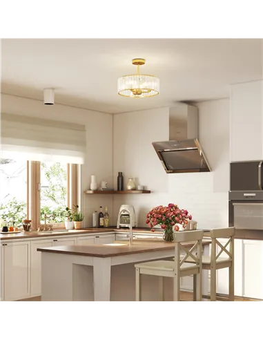 HOMCOM Crystal Ceiling Light Fixture, Semi Flush Mount Modern Crystal Chandelier Ceiling Light for Living Room, Bedroom, Hallway