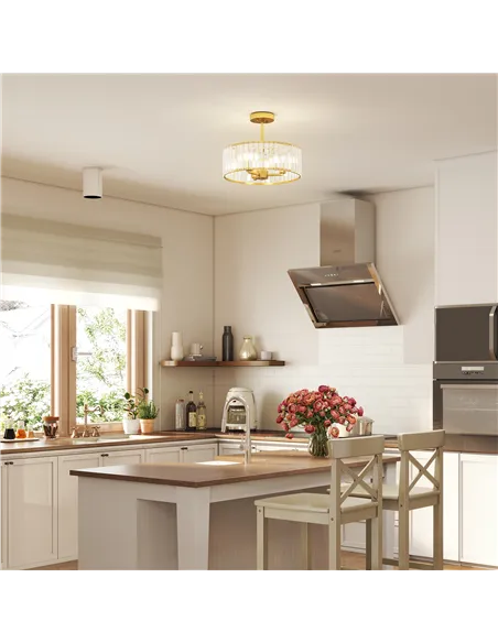 HOMCOM Crystal Ceiling Light Fixture, Semi Flush Mount Modern Crystal Chandelier Ceiling Light for Living Room, Bedroom, Hallway