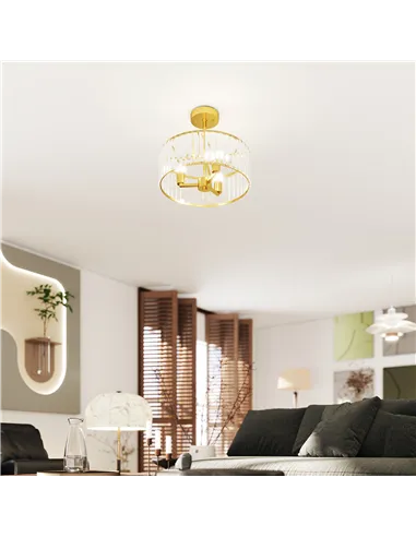 HOMCOM Crystal Ceiling Light Fixture, Semi Flush Mount Modern Crystal Chandelier Ceiling Light for Living Room, Bedroom, Hallway