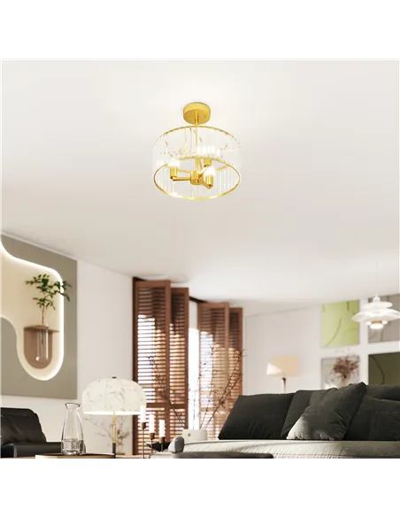 HOMCOM Crystal Ceiling Light Fixture, Semi Flush Mount Modern Crystal Chandelier Ceiling Light for Living Room, Bedroom, Hallway