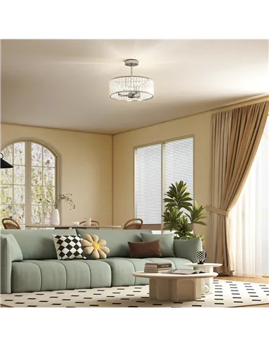 HOMCOM Crystal Ceiling Light Fixture, Semi Flush Mount Modern Crystal Chandelier Ceiling Light for Living Room, Bedroom, Hallway