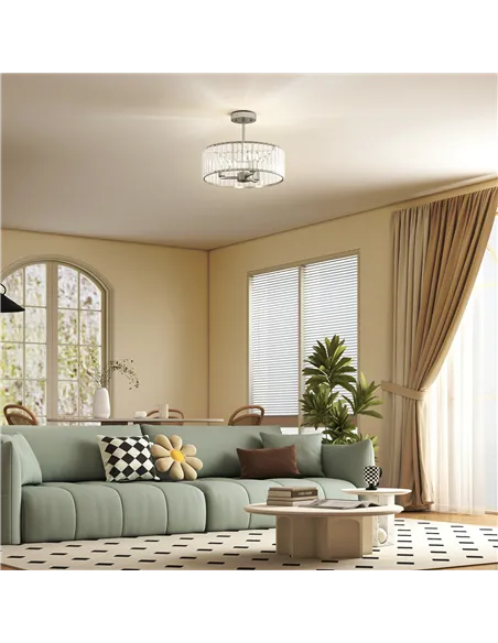 HOMCOM Crystal Ceiling Light Fixture, Semi Flush Mount Modern Crystal Chandelier Ceiling Light for Living Room, Bedroom, Hallway