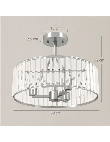 HOMCOM Crystal Ceiling Light Fixture, Semi Flush Mount Modern Crystal Chandelier Ceiling Light for Living Room, Bedroom, Hallway