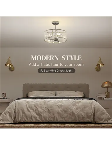 HOMCOM Crystal Ceiling Light Fixture, Semi Flush Mount Modern Crystal Chandelier Ceiling Light for Living Room, Bedroom, Hallway