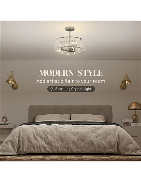 HOMCOM Crystal Ceiling Light Fixture, Semi Flush Mount Modern Crystal Chandelier Ceiling Light for Living Room, Bedroom, Hallway