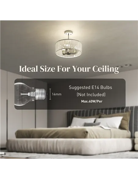 HOMCOM Crystal Ceiling Light Fixture, Semi Flush Mount Modern Crystal Chandelier Ceiling Light for Living Room, Bedroom, Hallway