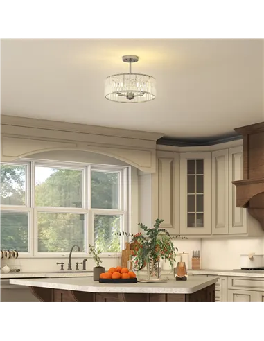 HOMCOM Crystal Ceiling Light Fixture, Semi Flush Mount Modern Crystal Chandelier Ceiling Light for Living Room, Bedroom, Hallway