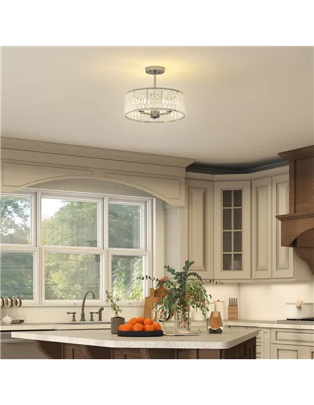 HOMCOM Crystal Ceiling Light Fixture, Semi Flush Mount Modern Crystal Chandelier Ceiling Light for Living Room, Bedroom, Hallway