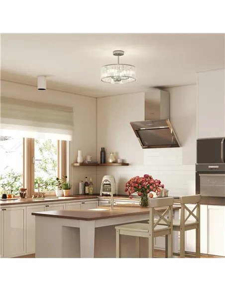 HOMCOM Crystal Ceiling Light Fixture, Semi Flush Mount Modern Crystal Chandelier Ceiling Light for Living Room, Bedroom, Hallway