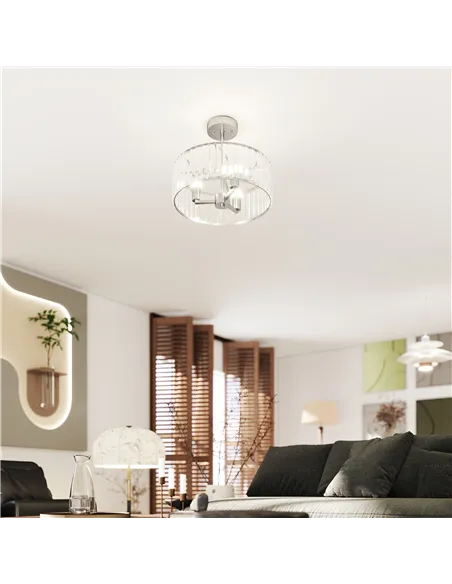 HOMCOM Crystal Ceiling Light Fixture, Semi Flush Mount Modern Crystal Chandelier Ceiling Light for Living Room, Bedroom, Hallway