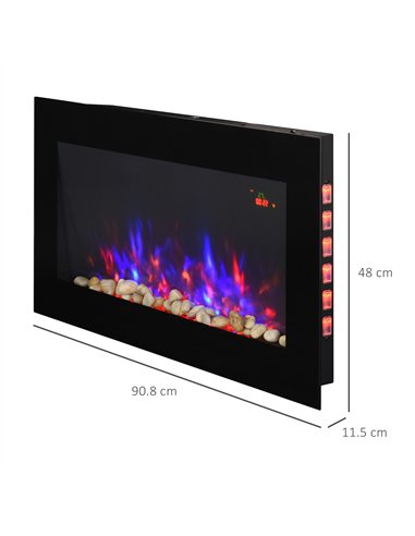 HOMCOM LED Wall Mounted Fireplace Curved Glass Electric Fire Place for Living Room, 1000W/2000W, 48H x 90.8W x 11.5Dcm, Black