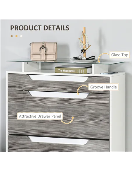 HOMCOM Shoe Storage Cabinet with Slide Out Drawer, 2 Flip Doors, Tempered Glass Top - Grey