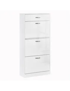 HOMCOM Shoe Cabinet with 3 Flip Drawers, High Gloss Shoe Storage Cabinet with Top Drawer and Adjustable Shelves, Shoe Cupboard f