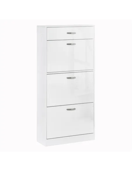 HOMCOM Shoe Cabinet with 3 Flip Drawers, High Gloss Shoe Storage Cabinet with Top Drawer and Adjustable Shelves, Shoe Cupboard f