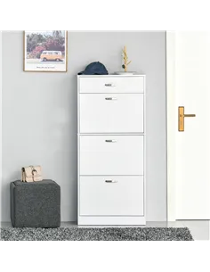 HOMCOM Shoe Cabinet with 3 Flip Drawers, High Gloss Shoe Storage Cabinet with Top Drawer and Adjustable Shelves, Shoe Cupboard f 2