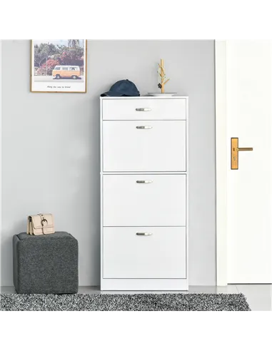 HOMCOM Shoe Cabinet with 3 Flip Drawers, High Gloss Shoe Storage Cabinet with Top Drawer and Adjustable Shelves, Shoe Cupboard f