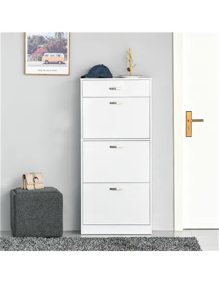 HOMCOM Shoe Cabinet with 3 Flip Drawers, High Gloss Shoe Storage Cabinet with Top Drawer and Adjustable Shelves, Shoe Cupboard f