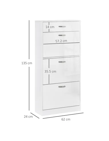 HOMCOM Shoe Cabinet with 3 Flip Drawers, High Gloss Shoe Storage Cabinet with Top Drawer and Adjustable Shelves, Shoe Cupboard f