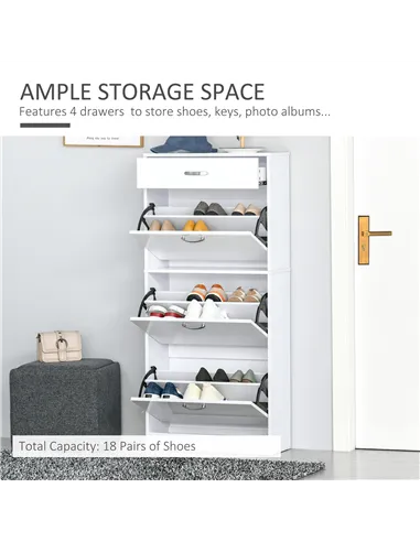 HOMCOM Shoe Cabinet with 3 Flip Drawers, High Gloss Shoe Storage Cabinet with Top Drawer and Adjustable Shelves, Shoe Cupboard f