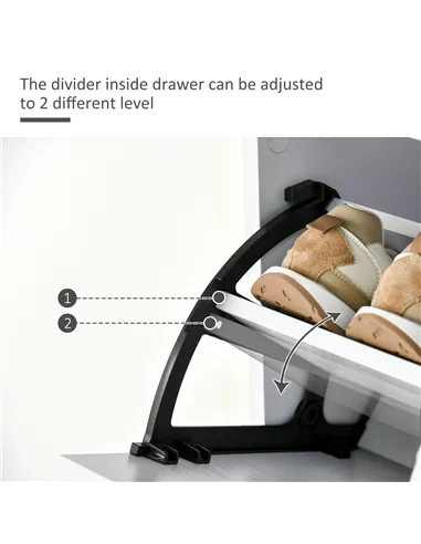 HOMCOM Shoe Cabinet with 3 Flip Drawers, High Gloss Shoe Storage Cabinet with Top Drawer and Adjustable Shelves, Shoe Cupboard f