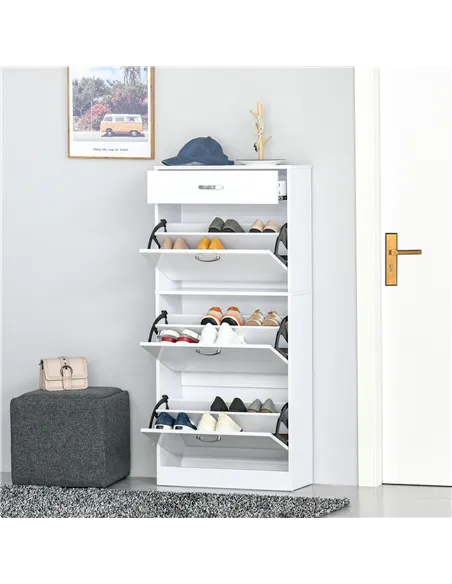 HOMCOM Shoe Cabinet with 3 Flip Drawers, High Gloss Shoe Storage Cabinet with Top Drawer and Adjustable Shelves, Shoe Cupboard f