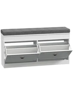 HOMCOM Shoe Storage Bench with Flip Drawers, Shoe Cabinet with Seat Cushion and Adjustable Shelf for Hallway, Entryway, Living R