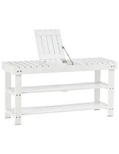 HOMCOM Shoe Bench, 3-Tier Wooden Shoe Rack with Hidden Storage Compartment, Slatted Shelves, Home Storage Unit, Hallway Furnitur