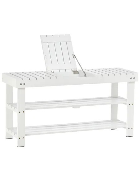 HOMCOM Shoe Bench, 3-Tier Wooden Shoe Rack with Hidden Storage Compartment, Slatted Shelves, Home Storage Unit, Hallway Furnitur