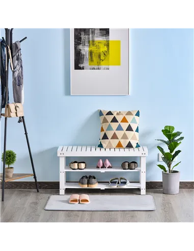 HOMCOM Shoe Bench, 3-Tier Wooden Shoe Rack with Hidden Storage Compartment, Slatted Shelves, Home Storage Unit, Hallway Furnitur