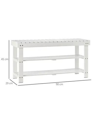 HOMCOM Shoe Bench, 3-Tier Wooden Shoe Rack with Hidden Storage Compartment, Slatted Shelves, Home Storage Unit, Hallway Furnitur