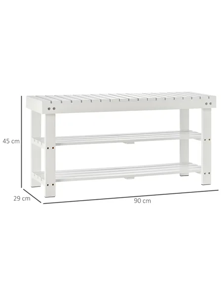 HOMCOM Shoe Bench, 3-Tier Wooden Shoe Rack with Hidden Storage Compartment, Slatted Shelves, Home Storage Unit, Hallway Furnitur