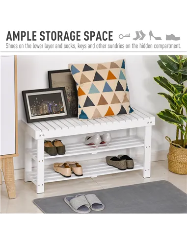 HOMCOM Shoe Bench, 3-Tier Wooden Shoe Rack with Hidden Storage Compartment, Slatted Shelves, Home Storage Unit, Hallway Furnitur