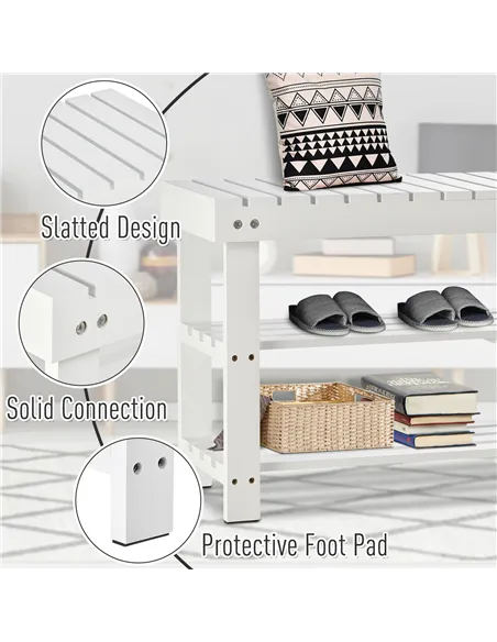 HOMCOM Shoe Bench, 3-Tier Wooden Shoe Rack with Hidden Storage Compartment, Slatted Shelves, Home Storage Unit, Hallway Furnitur