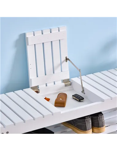 HOMCOM Shoe Bench, 3-Tier Wooden Shoe Rack with Hidden Storage Compartment, Slatted Shelves, Home Storage Unit, Hallway Furnitur