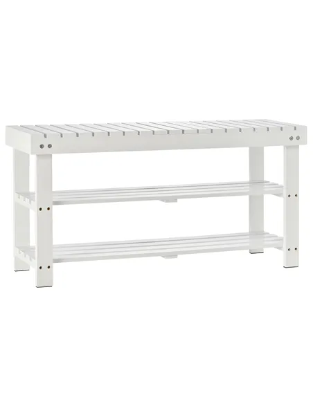 HOMCOM Shoe Bench, 3-Tier Wooden Shoe Rack with Hidden Storage Compartment, Slatted Shelves, Home Storage Unit, Hallway Furnitur