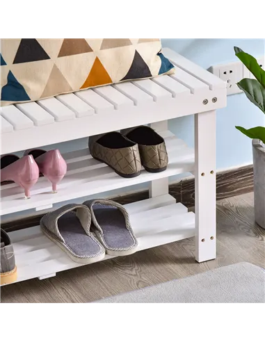 HOMCOM Shoe Bench, 3-Tier Wooden Shoe Rack with Hidden Storage Compartment, Slatted Shelves, Home Storage Unit, Hallway Furnitur