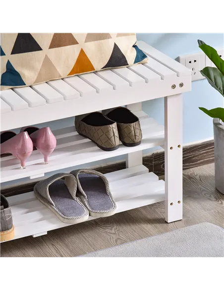 HOMCOM Shoe Bench, 3-Tier Wooden Shoe Rack with Hidden Storage Compartment, Slatted Shelves, Home Storage Unit, Hallway Furnitur
