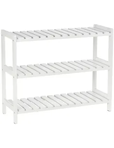 HOMCOM 3-Tier Shoe Rack Wood Frame Slatted Shelves Spacious Open Hygienic Storage Home Hallway Furniture Family Guests 70L x 26W